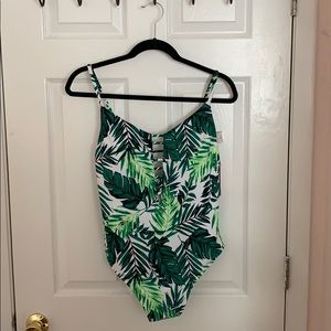 Palm print one piece bathing suit